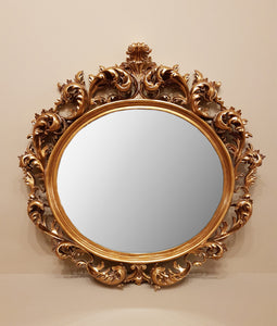 Ornate Round Antique Gilt Mirror