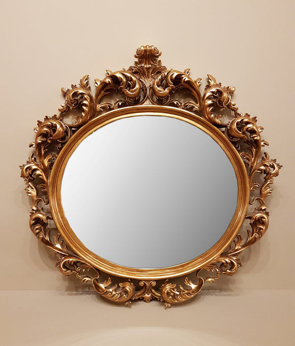 Ornate Round Antique Gilt Mirror